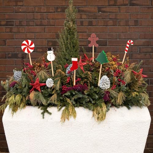 6 Pcs Wooden Christmas Garden Stakes Yard Plant Decoration (Christmas)