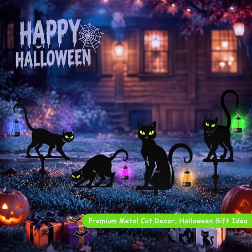 Halloween Black Cat Garden Stakes (Black Cat Solar 4-Pack)