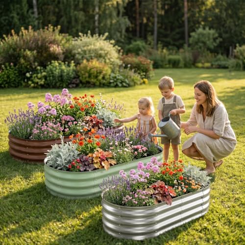 Galvanized Oval Raised Garden Bed (Galvanized Bright Silver / 4×2×1FT (2-pack）)