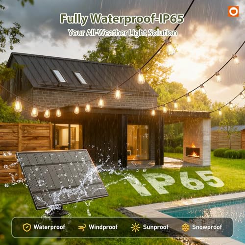 54FT(48+6) Solar String Lights Outdoor, Waterproof Dimmable 24+2 LED (48+6FT(24 Sockets)(1 Pack))
