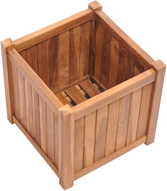 vidaXL Durable Solid Teak Wood Raised Bed - Square Garden Planter with Large Capacity, Easy Assembly and Unique Wood Grain Finish, Ideal for Outdoor or Indoor Use, 15.7"x15.7"x15.7"