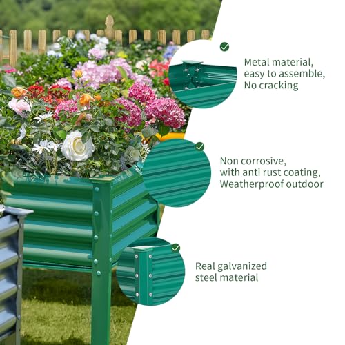 Galvanized Raised Garden Bed with Legs (Green / 96×24×32in)