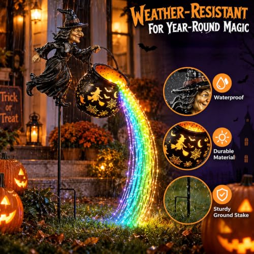 Halloween Witch Cauldron Solar Garden Stake Light for Outdoor Decor (Halloween E)