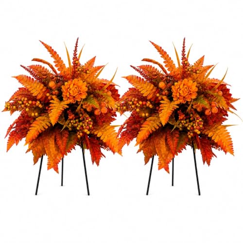 2 Pack Fall Artificial Flowers for Outdoors