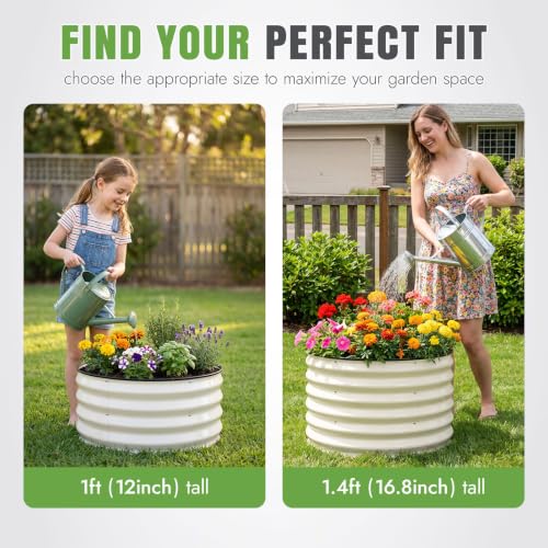 3 Pcs Round Galvanized Raised Garden Beds (White / 2x2x1.4FT(3 Pcs))