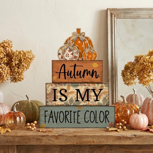4 Pcs Fall Table Decor Wooden Pumpkins (Fall Harvest)