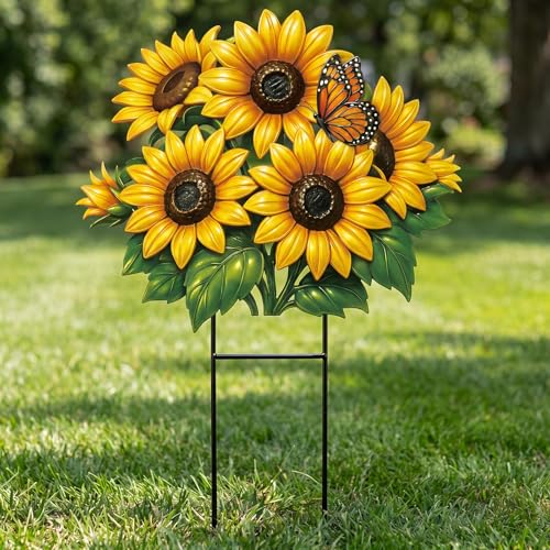 20 Inch Summer Sunflower Metal Outdoor Decor Garden Stake (Classic)