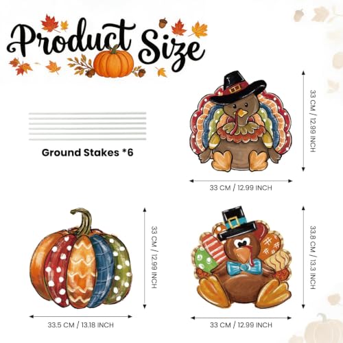 Smile Thanksgiving Yard Signs with Stakes (3P-Turkey Pumpkin)