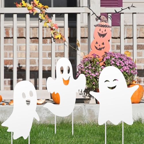 3 Pack Metal Halloween Ghost Decor (Ghost Style / White)
