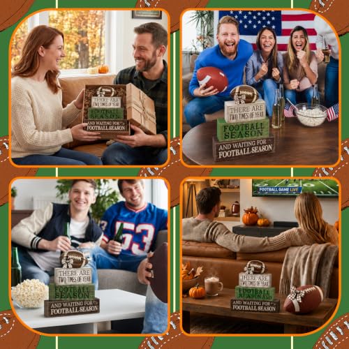 4 Pcs Football Tiered Tray Decor Wood Blocks Stackable Table (Football Season)