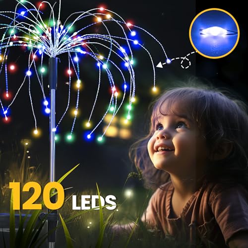 2 Pack Solar Firework Lights Outdoor (2 PACK 120 LEDS / Multicolor)