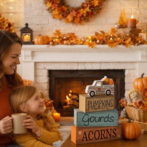 4 Pcs Fall Table Decoration for Home Rutic Fall Truck Decor (Pumpkin Car)