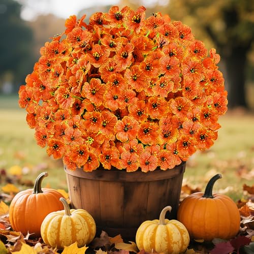 24PCS Artificial Fall Flowers for Outdoors (Orange / 24PCS)