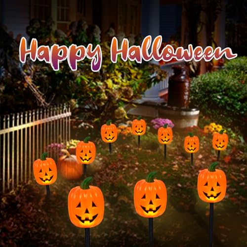 Halloween Solar Pathway Lights Outdoor (Long Pumpkin / 20-Pack)