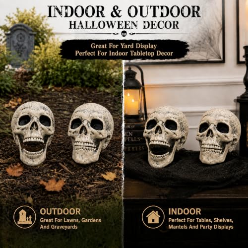 2 PC Realistic Skeleton Skull Halloween Decorations for Outdoor Indoor Yard Decor Graveyard Life Size (2 Skeleton Skull)