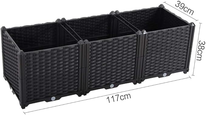 BAOYOUNI Rectangular Raised Garden Bed Kit Plastic Planter Growing Box for Vegetables, Herbs, Flowers & Succulents in Balcony, Patio or Yard, Enjoy Your Farming Life, Black