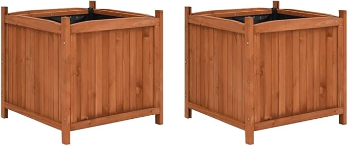 Raised Beds 2 pcs,Garden Boxes Outdoor Raised,Garden Bed,for Backyard, Patio to Grow Vegetables, Herbs, and Flowers,Features Round Edges, 19.7"x19.7"x19.7" Firwood