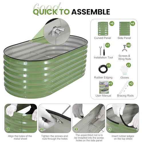 Raised Garden Beds Galvanized (Oliver Green / 4×2×1.4ft (1 Pack))