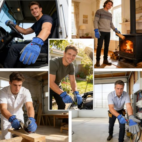 Leather Work Gloves for Men or Women.Gardening (Small (Pack of 1) / Blue - Grey)