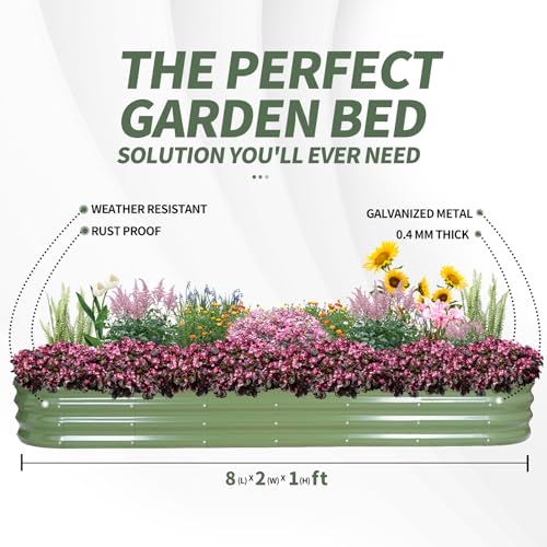 Galvanized Raised Garden Bed Outdoor (Green / 8×2×1ft（1pcs）)