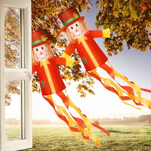 2 Pcs Fall Scarecrows Windsocks Outside Decoration 40'' Vintage Windsocks (Autumn)
