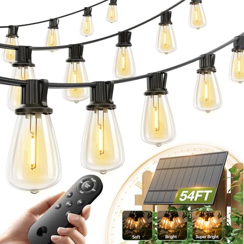 54FT(48+6) Solar String Lights Outdoor, Waterproof Dimmable 24+2 LED (48+6FT(24 Sockets)(1 Pack))