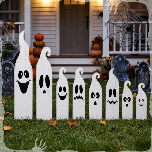 8 Pcs Halloween White Ghost Yard Signs Outdoor with Stakes