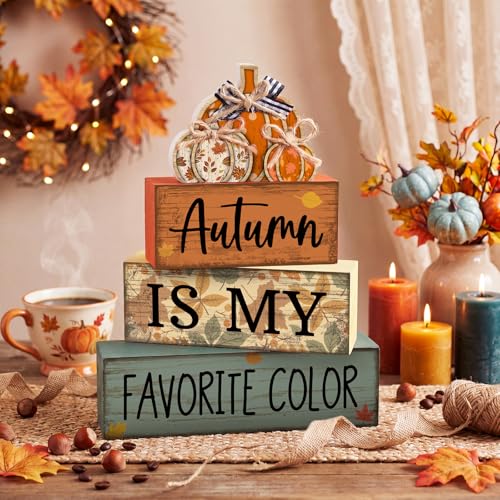 4 Pcs Fall Table Decor Wooden Pumpkins (Fall Harvest)