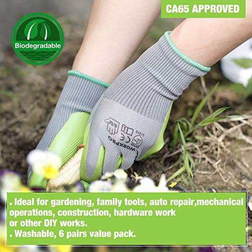 6 Pairs Eco Latex Palm Coated Garden Work Gloves by WORKPRO (Large)