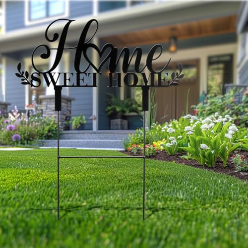 Sweet Home Outdoor Decor Metal Garden Stakes 25 Inch Welcome Home Yard Signs Decorations Housewarming Decorative Garden Stakes Decorations for Family Welcoming Party Patio Lawn Walkway (Home)