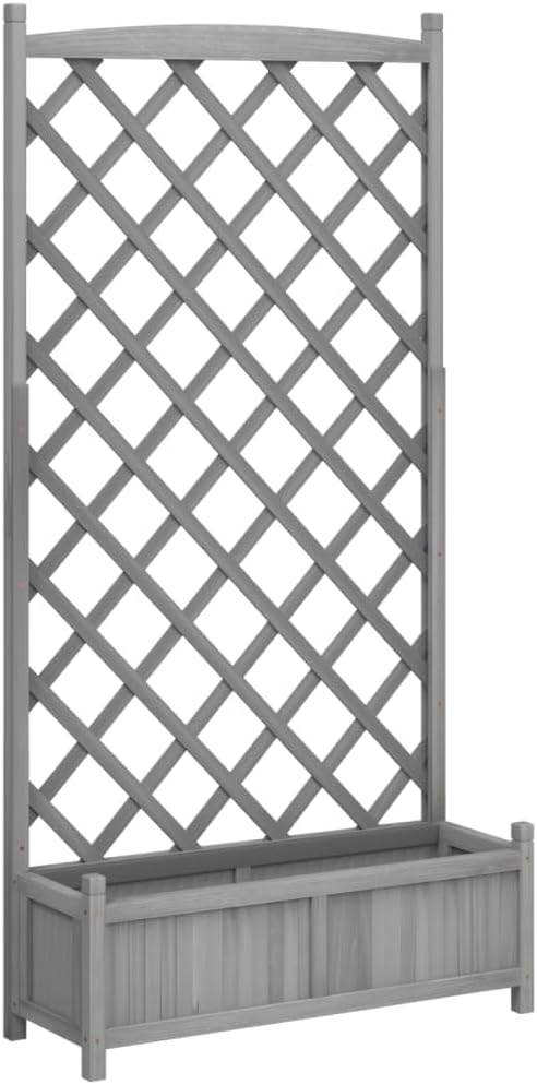 Large Wooden Planter with Trellis Grey Rectangular Raised Garden Bed for Climbing Plants Indoor Outdoor Use