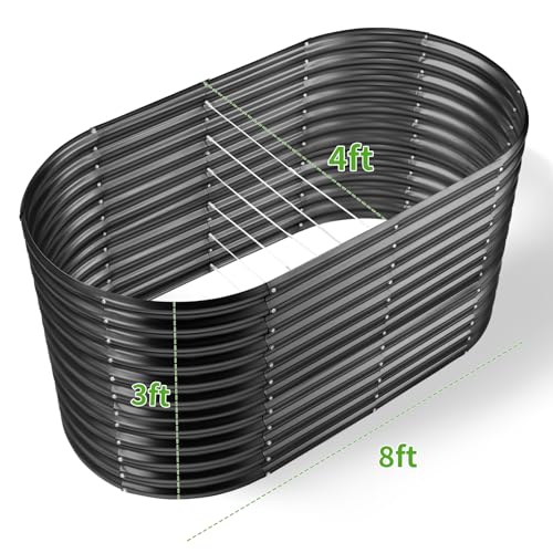 8x4x3ft Oval Galvanized Raised Garden Beds (Dark Grey / 8x4x3ft)