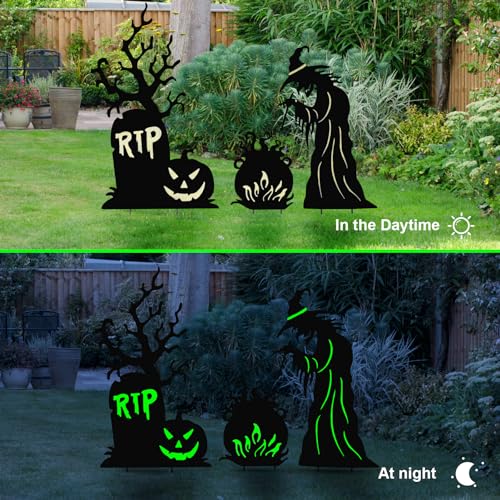 3 Pcs Halloween Witch Yard Signs Outdoor Decorations (Large Witch Tombstone Cauldron / 3 Pack)