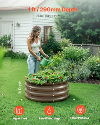 3 Pcs 2x2x1ft Round Galvanized Raised Garden Bed Kit (Brown / 2x2x1 FT)