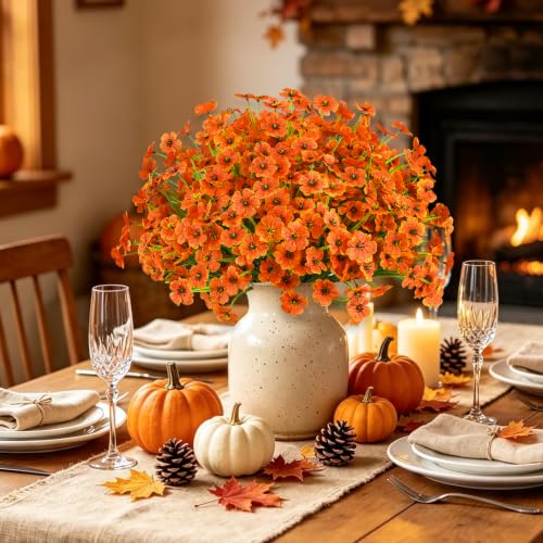 24PCS Artificial Fall Flowers for Outdoors (Orange / 24PCS)