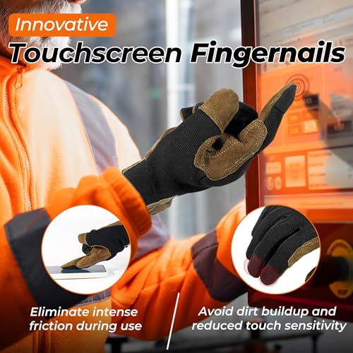 Work Gloves for Men & Women (Brown Black (6 Pairs) / Large)