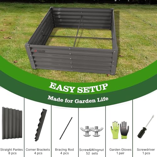 Anleolife 4x4x1.5ft Square Galvanized Raised Garden Bed (Square-quartz Grey / 4x4x1.5ft Tall)