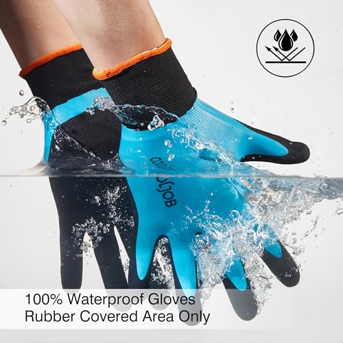Waterproof Gardening Work Gloves with grip for Women & Men (No Fleece/Blue / Large (Pack of 2))