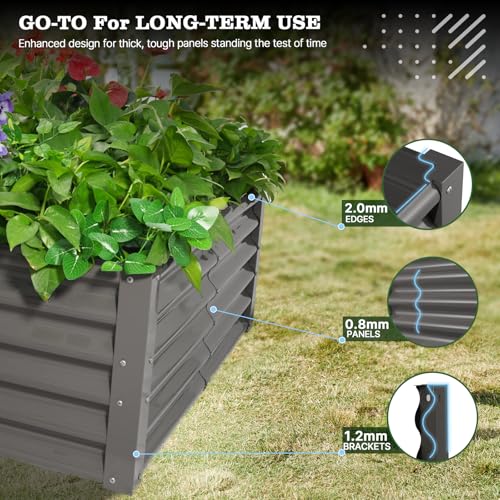 Anleolife 4x4x1.5ft Square Galvanized Raised Garden Bed (Square-quartz Grey / 4x4x1.5ft Tall)