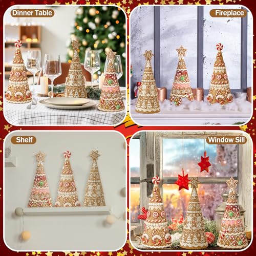 3 Packs Gingerbread Christmas Tree Figurines Resin Tabletop Decor (5 Inch / Gingerbread Tree)