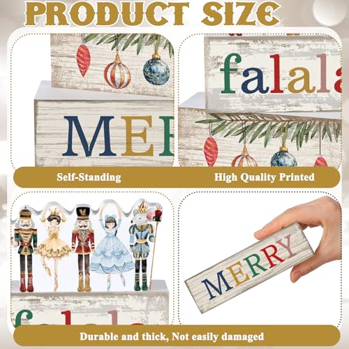 4 Pcs Wooden Nutcracker Block Signs Christmas Farmhouse Decor (Nutcracker Ballet)