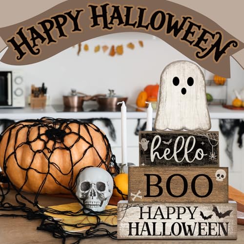 4 Pcs Halloween Table Decor Surprised Ghost Tiered Tray Decor (Surprised Ghost)