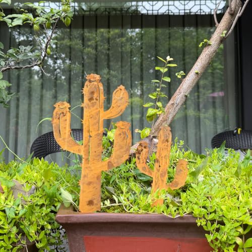 2PCS Rusty Cactus Decorative Garden Stakes (Rusty Cactus)