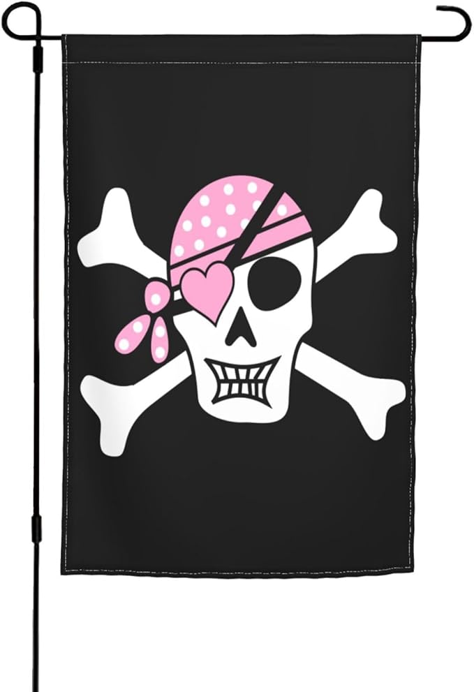 Pink Girl Pirate Skull Garden Flag Outdoor 12 X 18 Inch Outside Gifts Mini Yard House Flags Farmhouse Sign For Home Garden Decoration Banner