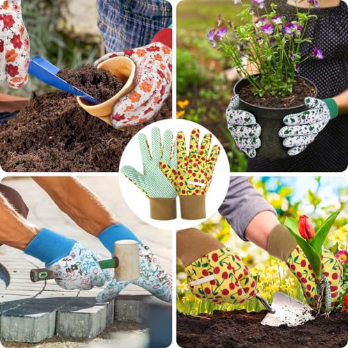 Floral Gardening Gloves for Women (2 Pairs - Yellow + Dark Colors Flowers)