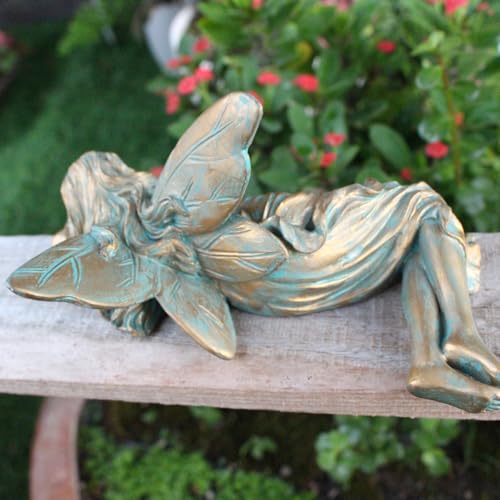Vintage Bronze Sleeping Fairy Statue Outdoor Garden Decor (Sleeping)