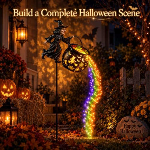 Halloween Witch Cauldron Solar Garden Stake Light for Outdoor Decor (Halloween E)