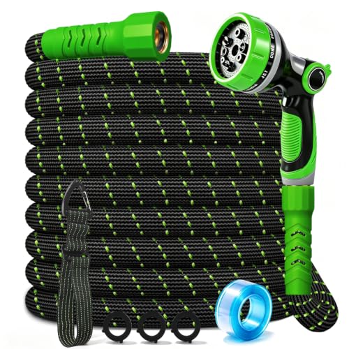 25FT Flexible Garden Hose & 10Modes Nozzle (Green-Black / 25 Feet)