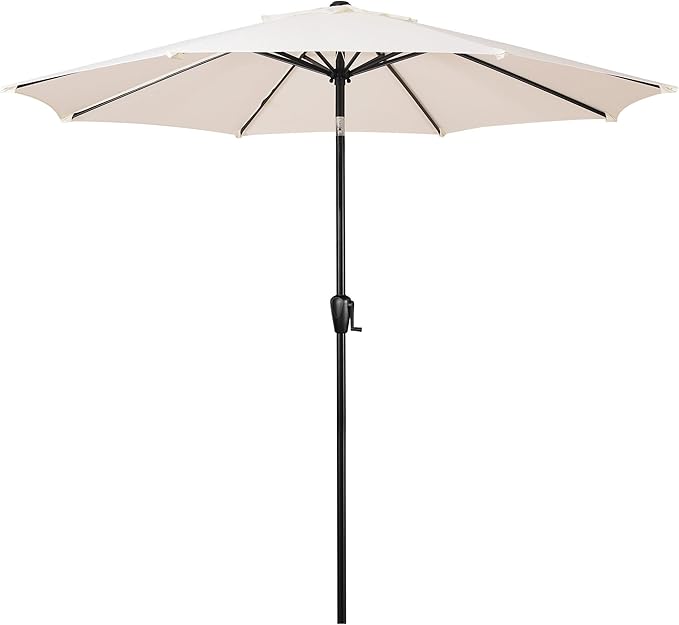 Sun-Ray 9' Round Patio Umbrella with Push-Button Tilt and Hand Crank Lift System, Market Umbrella for Porch, Deck, and Patio