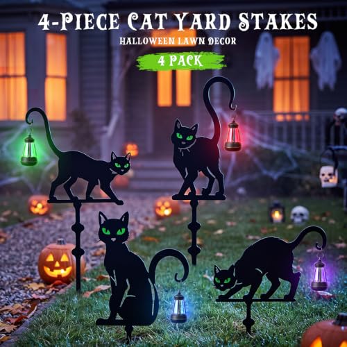 Halloween Black Cat Garden Stakes (Black Cat Solar 4-Pack)